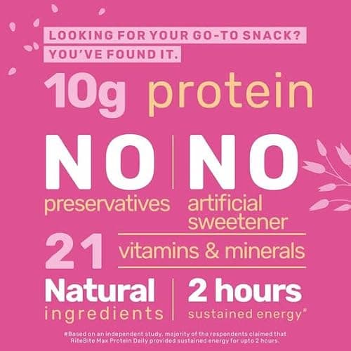 RiteBite Max Protein Daily Fruit & Nut Protein Bars with 10g Protein, 5g Fiber & Vit. A, C, E | No Cholesterol & Trans Fat For Upto 2h of Energy, Healthy Snack, 50g (Pack of 24) 5