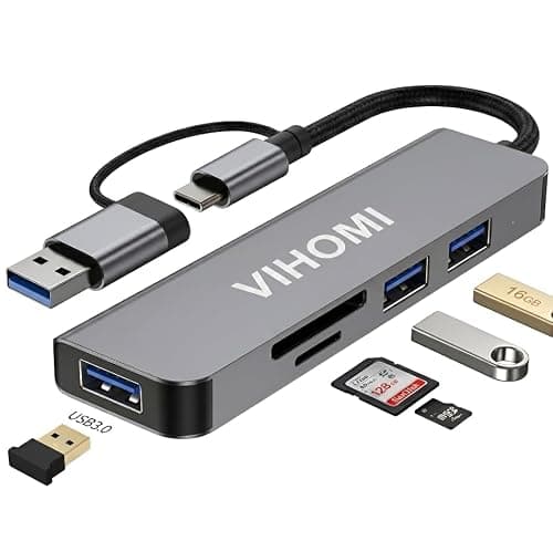 VIHOMI 5-in-1 USB Hub Type A + Type C, USB 3.0 High Speed 5Gbps Data Transfer, SD/Micro SD Card Reader, Multiport Adapter for Laptop, PC, MacBook, Pendrive, Hard Drive