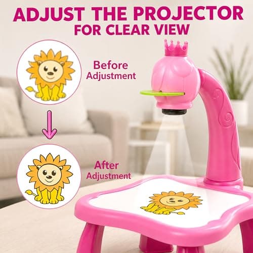 VGRASSP Creative Drawing Projection Table Toy Set for Kids with 12 Color Markers - Educational Tracing Learning Projector Desk with 3 Slides and Art Book for Boys and Girls - Color As Per Stock 4