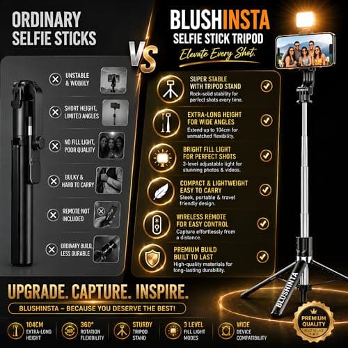 Blushinsta Selfie Stick Tripod with Light 67 inch /170cm Tripod for Mobile Phone Multi Functional Bluetooth Long Selfie Stick for Travel Vlogging (GenZ Stick 170 CM) 2