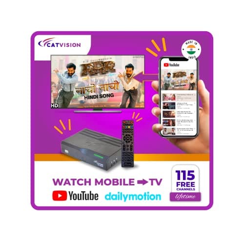 Catvision DD FreeDish WiFi Set Top Box | 115+ TV Channels Free | HDMI Cable+AV Cable | Watch YouTube on TV | Standard Installation Required