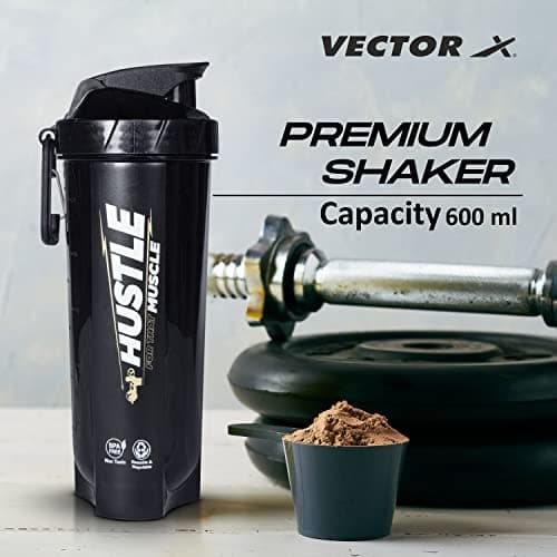 Vector X Plastic Gym Energy Shaker Bottle, Leakproof Guarantee Sipper Bottle Ideal for Protein, Preworkout and Bcaas, BPA-Free Material (Black, 600 Milliliters) (Black),600 ml 4