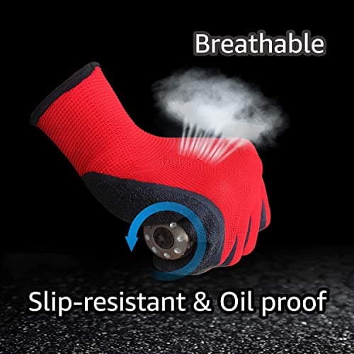 WISHPOOL Nylon Latex Coated Firm Grip Industrial Safety Work Cut Resistant Gloves, Red- 5 Pairs. 4
