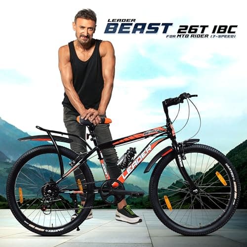 Leader Rigid Suspension Beast 26T IBC Premium 7 Speed Cycle for Men with Inbuilt Carrier,Rugged City/Mountain Gear Bicycle,Strong V-Brakes&Steel Frame,Ideal for 10+Years,Matt Black,137.1x21.5x72.3 cm 2