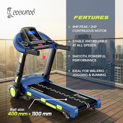 Cockatoo Track Elite 4HP Peak DC Motorized Treadmill for Home, with 3 Level Manual Incline, Max Speed 16 Km/Hr, Max User Weight 120Kg,(DIY Installation- Blue) 2