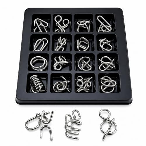 Brain Teasers Metal Wire Puzzle Set – Fun and Challenging Puzzle Games for Adults and Kids for Problem Solving and Mind Exercise Educational Fidget Toys Untangling Puzzle (Metallic Silver, 8)