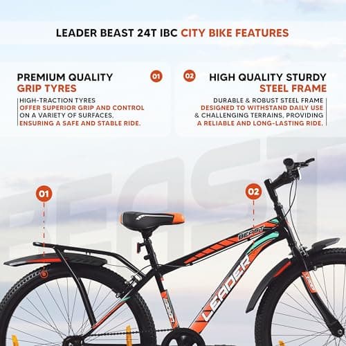 Leader Beast 24T IBC Premium Kids MTB Cycle | Rigid City Bike/Kids Cycle with Inbuilt Carrier | Single Speed Bicycle with 16 Inch Frame - Ideal for 10 + Years - Matt Black 4