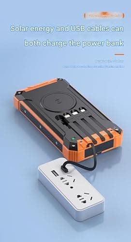 Yashidun® Outdoor Solar Power Bank with 4-Wire Output Wireless Charging Waterproof Shockproof Dustproof 4