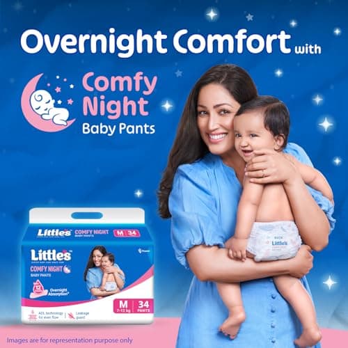 Little's Baby Diapers M Size (Medium) Pants Style | 7-12 kg |102 Count | Comfy Nights Baby Diaper Pants with Leakage Guard & Upto 12 Hours Absorption (34 Count, Pack of 3) 2