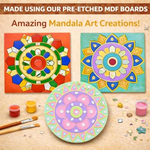 Asian Hobby Crafts Lippan Art Kit | Painting & Coloring Art Kit | DIY Wall Decoration Set with 3 MDF Bases 8 inch, Paints, Craft Mirrors, Clay Traditional Painting Art Set for Kids and Adults 2