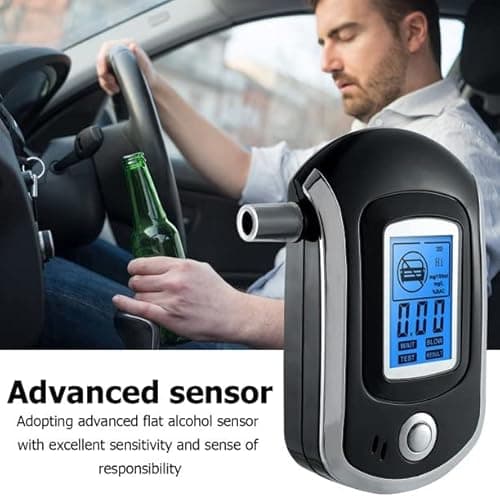 SIMMANS Professional LCD Display Police Alcohol Detector Digital Breath Alcohol Tester Breath Analyzer Auto Driving Safety Tool with 5 Mouthpiece 3