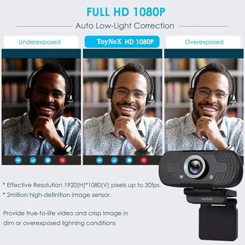 ToyNeX HD 1080P Webcam Autofocus Web Camera Desktop with Mic, USB Webcam for Webcast Conference Cam for PC Laptop Computer Online Meeting.(Black) 5