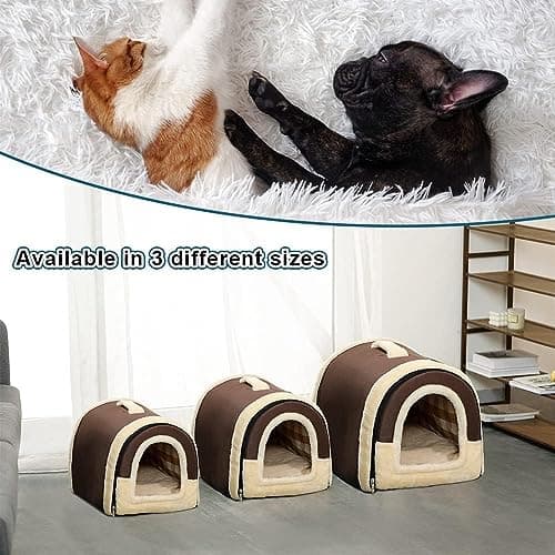 AMICA Igloo Dog House, Portable Cat Igloo Bed with Removable Cushion, 2 in 1 Washable Cozy Dog Igloo Bed Cat Cave, Foldable Non-Slip Warm for Pets Puppy Kitten Rabbit (Large) 3