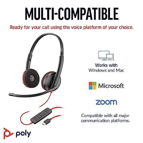 Poly (Plantronics) Blackwire 3220 Stereo Headset, On Ear w/Noise-canceling mic, 118g, Connect to Mobile/Tablet via USB-C/A, Lightweight Metal Headband, Dynamic EQ, Hi-Fi Stereo, Black, 9P7X8AA 5