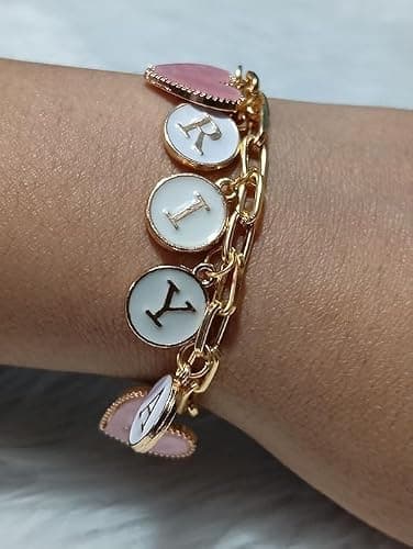 KITCHENSUTRA INDIA Personalized Charm Name Bracelet | Gold Plated Metal Chain with Enamel Charms | Customized Bracelet for Women & Girls | Elegant Gift for Birthdays, Anniversaries, Festive Occasions  4