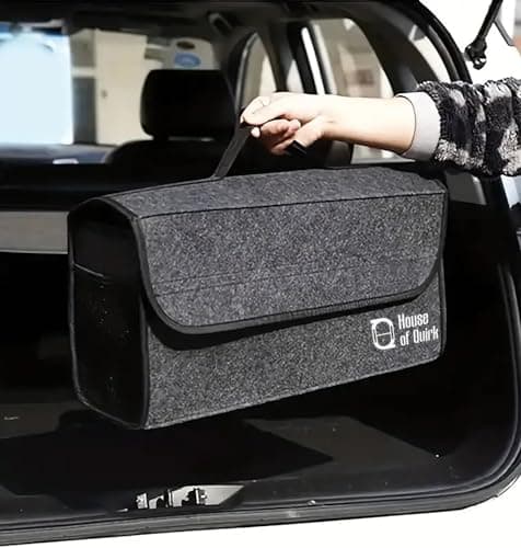 House of Quirk Car Trunk Organizers Large Anti Slip Car Trunk Compartment Boot Cleaning Supplies Storage Organizer Utility Tool Bag (Dark Grey) (Felt) 2
