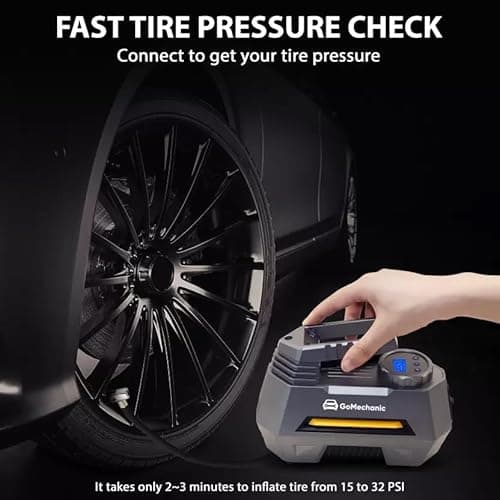 GoMechanic Digital Tyre Inflator for Car - 150 psi, 12V DC Portable Air Pump/Compressor with Digital Tyre Pressure Gauge, Suitable for Bikes, Bicycles or Any Inflatable With LED Light (Gusto T2) 3