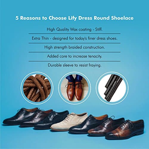 Lify Waxed Cotton Extra Thin Round Unisex Shoelaces for Formal, Dress, Oxford shoes, Black (2 Pair, Each 80CM (31.5'')) 4