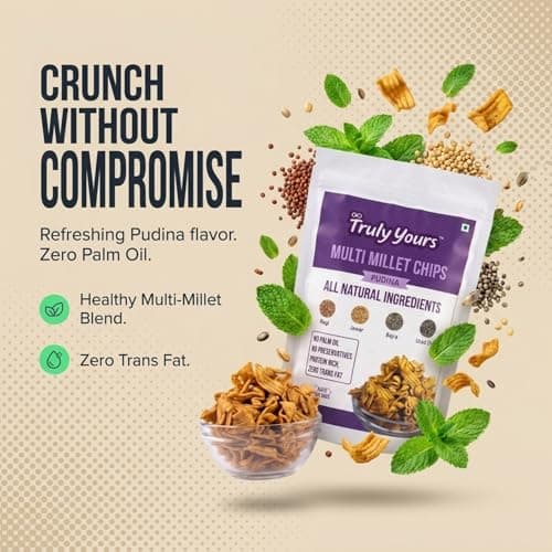Truly Yours Multi Millet Chips Pudina Flavor | Healthy Gluten Free Millet Snacks | No Palm Oil, No Preservatives | Protein & Fiber Rich Crispy Chips | Jowar, Bajra, Urad Dal & Rice Chips 2