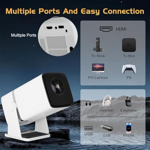 WZATCO Yuva Go Plus, 1080P Native Projector 4K Ultra HD, Android 13.0 Smart Home, Rotatable, Auto & 4D Keystone, 9000 Lumens, WiFi-6 & BT, Screen Mirroring, ARC, Room Portable Cinema, White 5