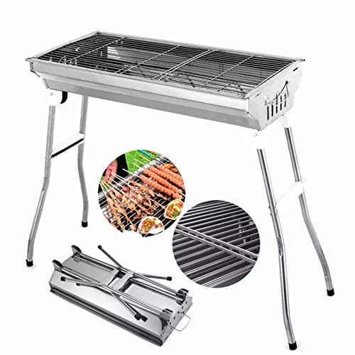 VBM Portable Charcoal Grills,Outdoor (47Cm) Folding Barbecue Grill, Stainless Steel Foldable BBQ Grill Set w/Spice Plate & Holder,Large Kabob Smoker Grill for Cooking Camping Picnic Garden Party 2