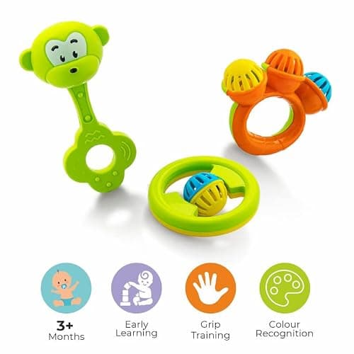 Storio Infant Acrylonitrile Butadiene Styrene (Abs) So Sweet Rattle 3Pcs Packing Non Toxic Bright and Colorful Rattles Baby Boy Girl Toys Set,Multicolor 5