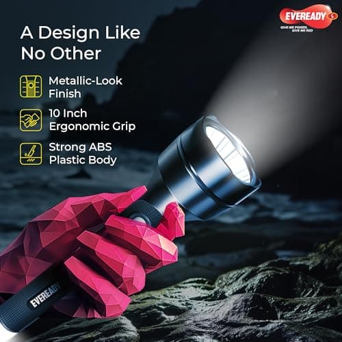 Eveready Navlite DL140, Rechargeable 2W Led Torch + 1W Emergency Tail Light, Metallic Finish, Type B/Micro USB Charging, Overcharge Protection, Powered By BIS Certified Li-Ion Battery 5