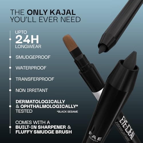 FAE Beauty 24Hr Longstay Eye-Deal Intense Gel Kajal -Smudgeproof, Waterproof, With Built-in Sharpener & Fine Bristle Brush| Matte Finish | One Swipe Application, Non-Irritant, Ophthalmologically & Der 2