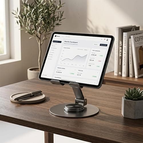 Metal Mobile Phone Stand for Desk | Adjustable 360 Degree Rotating Foldable Holder for iPhone Android Smartphones | Anti Slip Stand for Video Calls Office Work 4