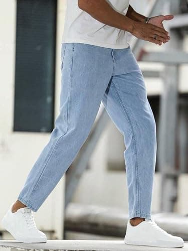 Men Mom Fit Light Blue Denim Jeans | High Waist Relaxed Straight Leg Casual Denim Pants | Stylish Street Style & Office Wear 3
