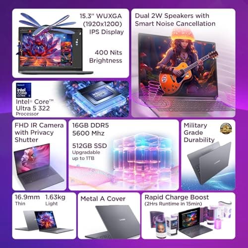 Lenovo IdeaPad Slim 3 Intel Core Ultra 5 322 Next-Gen AI PC (16GB RAM/512GB SSD/15.3" (38.8cm)/WUXGA IPS/Copilot+ PC/Windows 11/MSO 365 Basic+Office 2024/Backlit Keyboard/Grey/1.6Kg), 83UR009QIN 2