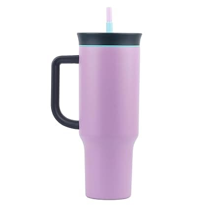 Tumbler with lid and Straw 1200ML Cup Stainless Steel Vacuum Insulated Tumbler for Water, Iced Tea or Coffee 1.2L Office Gym Travelling (Purple Black)