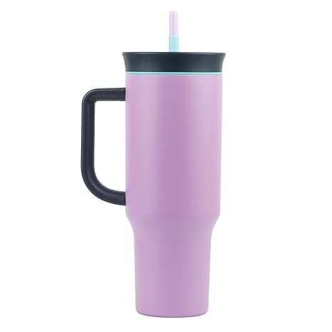 Tumbler with lid and Straw 1200ML Cup Stainless Steel Vacuum Insulated Tumbler for Water, Iced Tea or Coffee 1.2L Office Gym Travelling (Purple Black)