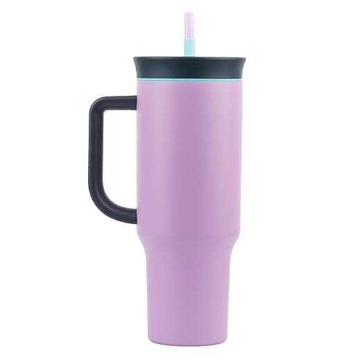 Tumbler with lid and Straw 1200ML Cup Stainless Steel Vacuum Insulated Tumbler for Water, Iced Tea or Coffee 1.2L Office Gym Travelling (Purple Black)