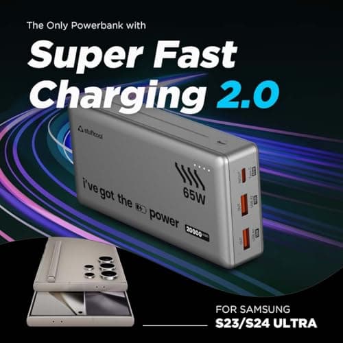 Stuffcool Major Ultra 65W PD Super Fast USB Charging 20000Mah Laptop Powerbank Supports Super Fast Charging 2.0, Charges Macbooks, Laptops, Dslrs and Gaming Console, Silver 2