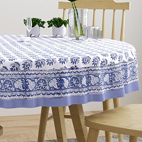 BLOCKS OF INDIA Cotton Hand Block Printed 72 Inch Round Table Cloth (Design 2),Multicolor
