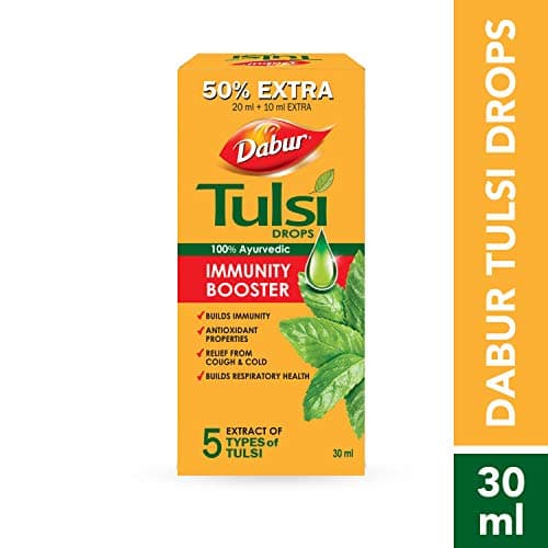 Dabur Tulsi Drops- 50% Extra: Concentrated Extract Of 5 Rare Tulsi For Natural Immunity Boosting & Cough And Cold Relief: (20Ml +10Ml Free) 2