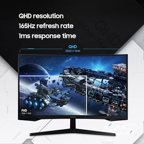 Samsung 27" (68.5cm) Odyssey G5 2K Curved Gaming Monitor|QHD 2560 X 1440|1000R Curved|165Hz|1ms(MPRT)|300nits|Ports-HDMI,DP,Headphone|DP Cable|HDR10|FreeSync|LS27CG550EWXXL|Black 2