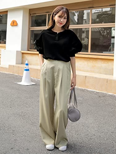 Zilcon Women's Waffle Button Down Neck Korean Tops for Women || Oversized t Shirts for Women || Long Sleeve Tops (in, Alpha, XL, Regular, Black) 5