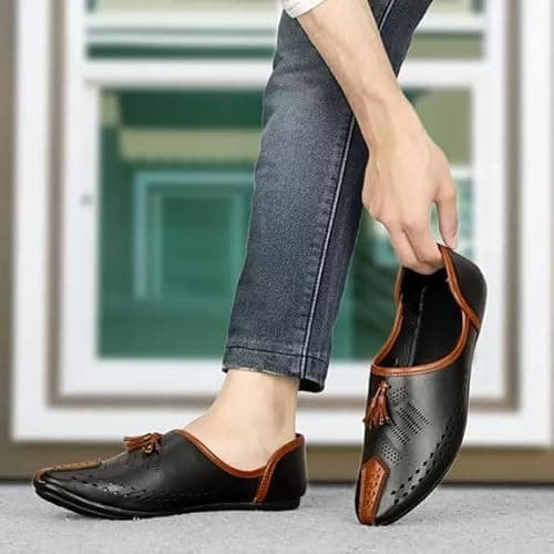 FAXIAN Men's Black Synthetic Slip_On Trendy/Lightweight & Ethnic Mojaris 06 (UK/India) (2016) 3