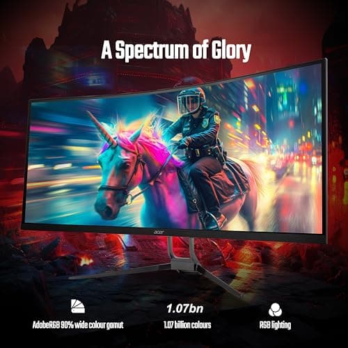 acer ED343CUR J 34 Inch UWQHD (3440x1440) Pixels VA Panel 1000R Curved Backlight LED Monitor I 1 MS, 120Hz Refresh I HDR 10, Adobe RGB 90% I RGB Lighting I 2 x HDMI (2.0) 2 x DP (1.2) I Eye Care 3