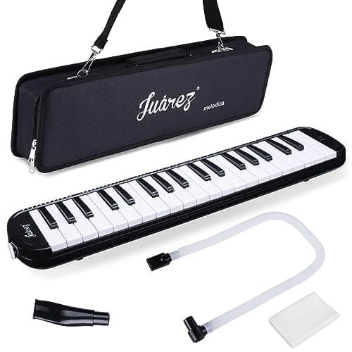 Juarez 37 Key Melodica Musical Instrument Soprano Air Piano Keyboard Pianica with Carrying Bag, 1 Soft Long Tube, 1 Mouthpiece, Wipe Cloth, Black