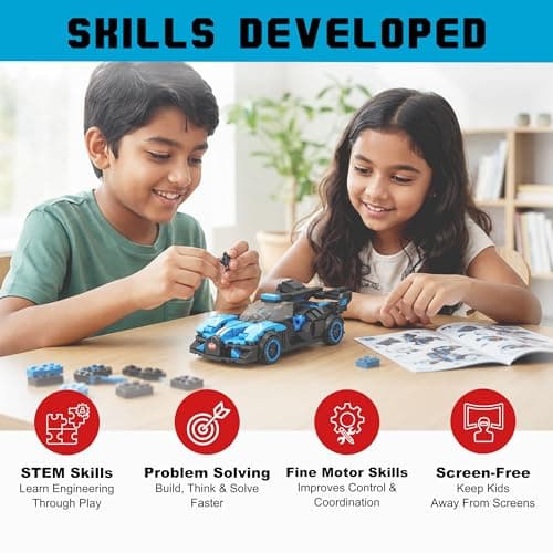 Think Stellar Premium Building Blocks Set for Kids Age 6+ | 300+ Pieces DIY Construction Toy | STEM Educational Learning Toy | Develops Problem Solving & Fine Motor Skills | Screen (Phantom) 3