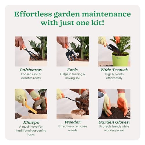 UGAOO Gardening Tools Kit for Home Garden – 6 Pcs Garden Tools Set with Cultivator, Fork, Trowel, Weeder, Khurpi & Garden Gloves | Heavy Duty Planting Tools for Home Gardening 3