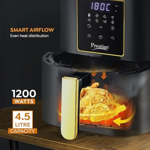Prestige Nutrifry 4.5L Digital Air Fryer| 80% less Oil Consumption | 8 Preset Menu | Fry, Grill, Roast, Bake, Reheat | Digital Display | 1200 Watts | Easy to Clean | 1Y Warranty | ISI Certified 6