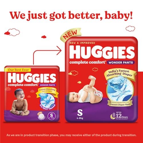Huggies Complete Comfort Wonder Pants | Pant Style Baby Diapers Small Size (S), 56 Count | India's Fastest Absorbing Diaper, Prevents Diaper Rash, Ideal for 4 to 8 Kgs 2