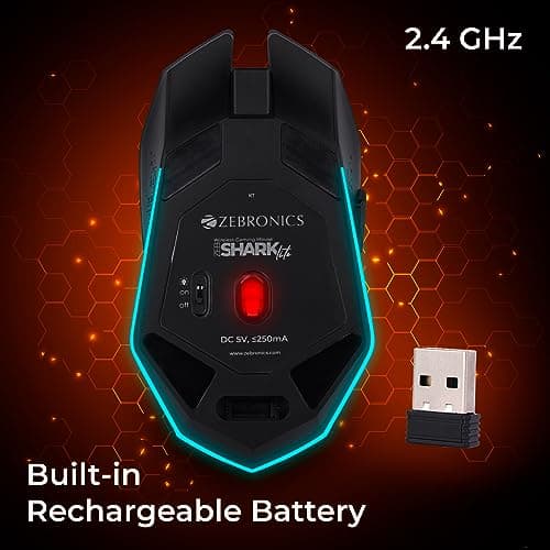 ZEBRONICS Shark Lite Wireless Gaming Mouse with 4600DPI, Comfortable & Ergonomic Design, RGB LED Lights, 6 Buttons, in-Built Rechargeable Battery, Power & LED ON/Off Switch 2