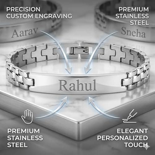 DOLO GIFTS Personalized Stainless Steel ID Bracelet for Men & Women | Custom Engraved Name Chain Bracelet | Adjustable Unisex Fashion Wrist Band | Stylish Silver Link Bracelet Gift 2