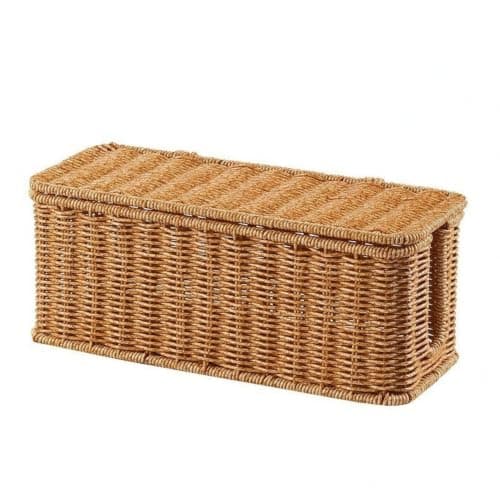 SNAPPSY Lidded Cable Management Box Natural Tan Rattan Cable Box Concealed Cords Woven Cord Organizer Ventilated, One Opening