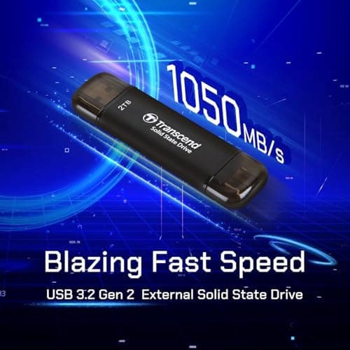 Transcend 310C 256GB USB C & USB A External Portable SSD, Up to 1,050 MB/s, 5 Yr Warranty, Black, for iPhone 15 pro max, MacBook, Ipad, Laptop and Desktop TS256GESD310C 2